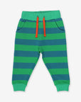 Premium green striped organic cotton baby jogger pants, soft and stylish for playtime by Toby Tiger at brixbailey.com