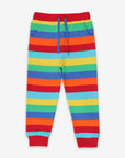 Premium striped organic cotton kids jogging pants, soft cozy fabric with stretch cuffs, trendy bright colors, best-selling comfy lounge wear by Toby Tiger at brixbailey.com