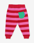 Premium pink and red striped organic cotton baby joggers, stylish and comfortable for playtime by Toby Tiger at brixbailey.com