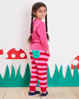 Premium pink and red striped organic cotton baby jogger pants, stylish and comfortable for playtime by Toby Tiger at brixbailey.com