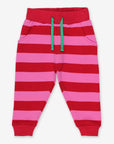 Premium pink and red striped organic cotton baby jogger pants, stylish and comfortable for playtime by Toby Tiger at brixbailey.com