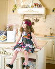 Kids Apron in Black Floral Cotton