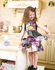 Kids Apron in Black Floral Cotton