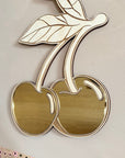 Kids Cherry Mirror With Gold Acrylic And Wooden Frame