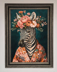 Kimono Zebra Flowers Framed Wall Art