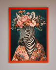 Kimono Zebra Flowers Framed Wall Art