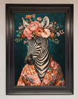 Kimono Zebra Flowers Framed Wall Art