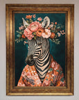 Kimono Zebra Flowers Framed Wall Art