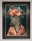 Kimono Zebra Flowers Framed Wall Art