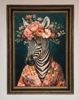 Kimono Zebra Flowers Framed Wall Art