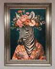 Kimono Zebra Flowers Framed Wall Art