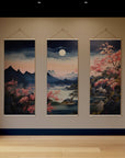 Moonlight Night Cherry Blossom Tapestry