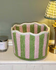 Stripy Scalloped Basket - Kiwi
