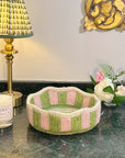 Stripy Scalloped Small Basket - Kiwi