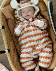 Winter Jumpsuit with Teddy Lining for Babies and Kids - Orange Dots