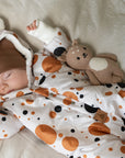 Winter Jumpsuit with Teddy Lining for Babies and Kids - Black and Orange Dots