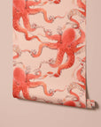 Red Octopus Wallpaper in Watercolour