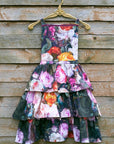 Black Floral Cotton Apron with Ruffles