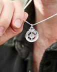 Enamel Outline Compass Large St Christopher Silver Necklace