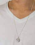 Travel Safe Outline Compass Large St Christopher Silver Necklace