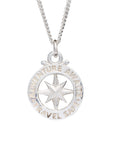Travel Safe Outline Compass Large St Christopher Silver Necklace