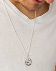 Travel Safe Outline Compass Large St Christopher Silver Necklace