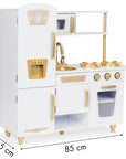 White and Gold Wooden Toy Kitchen for Pretend Play