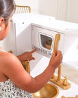 White and Gold Wooden Toy Kitchen for Pretend Play