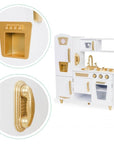 White and Gold Wooden Toy Kitchen for Pretend Play