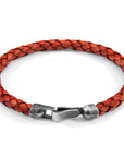 Leather Bracelet Skye Silver and Braided - Amber Red