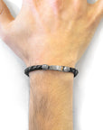Silver Braided Leather Bracelet in Midnight Black