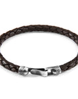 Cacao Brown Braided Leather Bracelet with Silver Clasp