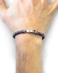 Leather Bracelet Skye Silver and Braided - Indigo Blue