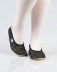 Black Leather Gymnastics Slippers with Rubber Sole