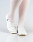 soft white leather kids gymnastics slippers with a comforting fit and elastic detail