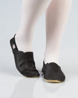 Black Leather Gymnastics Slippers with Rubber Sole