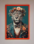 Leopard In a Suit With Flowers Framed Print