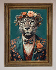 Leopard In a Suit With Flowers Framed Print