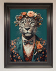 Leopard In a Suit With Flowers Framed Print