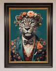 Leopard In a Suit With Flowers Framed Print