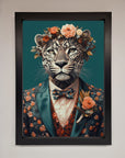 Leopard In a Suit With Flowers Framed Print