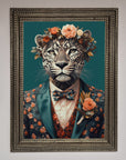 Leopard In a Suit With Flowers Framed Print