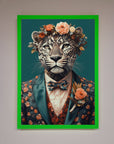 Leopard In a Suit With Flowers Framed Print