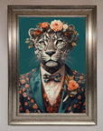Leopard In a Suit With Flowers Framed Print
