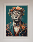 Leopard In a Suit With Flowers Framed Print