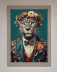 Leopard In a Suit With Flowers Framed Print