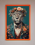 Leopard In a Suit With Flowers Framed Print
