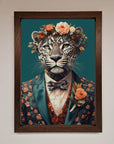 Leopard In a Suit With Flowers Framed Print