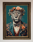 Leopard In a Suit With Flowers Framed Print
