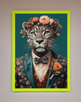 Leopard In a Suit With Flowers Framed Print